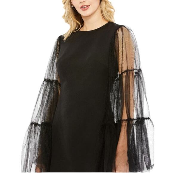 Mac Duggal Black High Neck Flared Sleeve Mini Dress Style 49612 Size 8 NEW - Picture 2 of 6